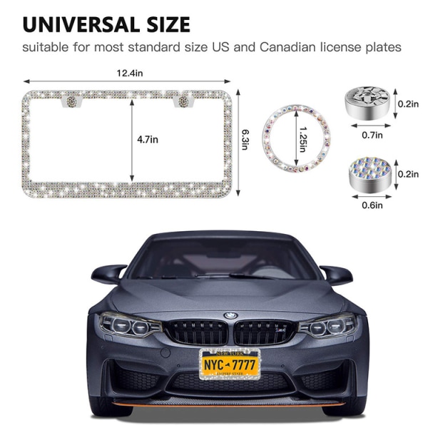 2 Pack  Car License Plate Frames for Women and Men,Sparkly