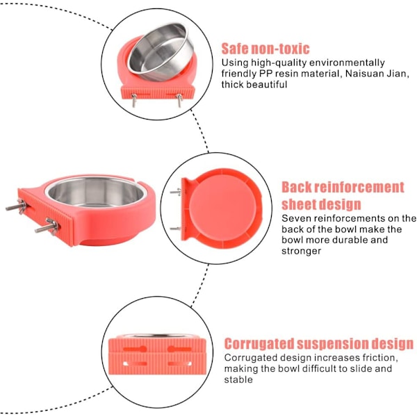 Koiran kulho telineellä, irrotettava ruostumattomasta teräksestä valmistettu vesi- ja ruokakulho, häkkiin, häkkiin, kupiksi kissalle, pennulle, lemmikkieläimille pink-L pink-L