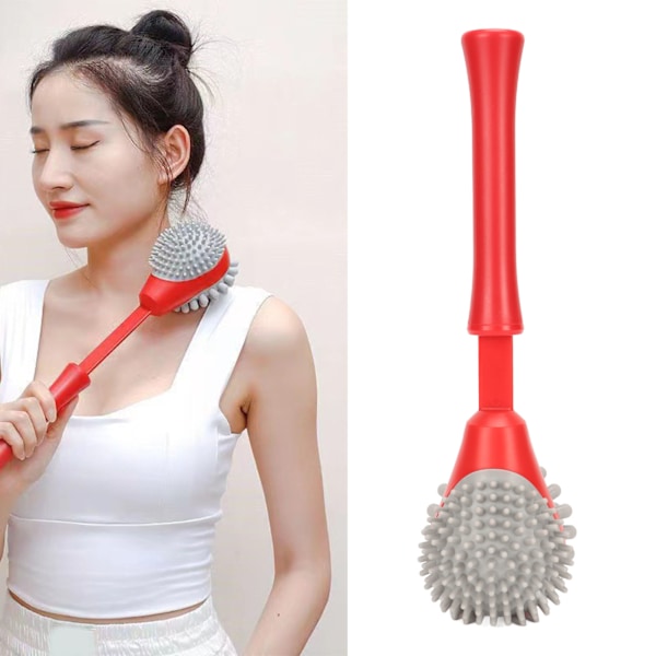 Massage Hammer 2 Soft Heads Retractable Flexible Handle Large Area Portable Silicone Manual Massage Hammer Stick Red