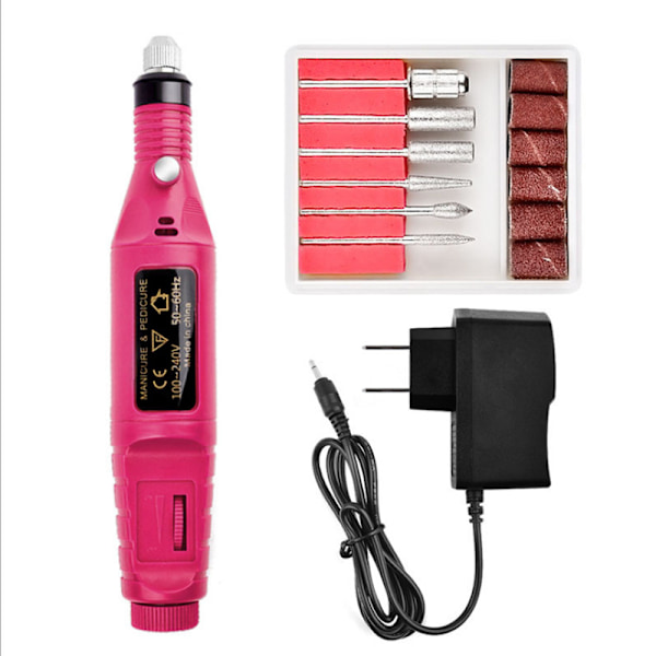 Profesjonell Bærbar Elektrisk Neglefres, Akryl Neglesett, Gel Remover Negleverktøy, Fil Finger Tåpleie Neglespisser Neglepleie, Neglepoleringsmaskin Rose Red