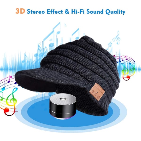 Bluetooth mössa hatt, trådlösa stickade vintermössor för kvinnor flickor män toppig keps musikhatt jul headset present med inbyggda