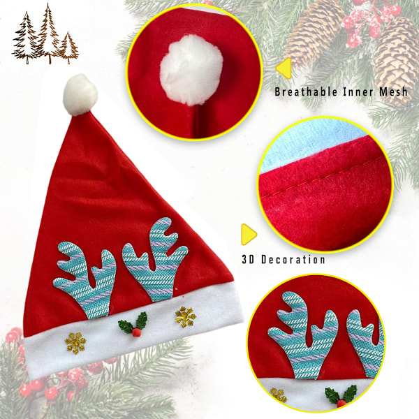 Tomtemössa (Vuxen), Röd Vit Julhatt med Renväggsapplikation Julhatt Nyårsfest Dekoration