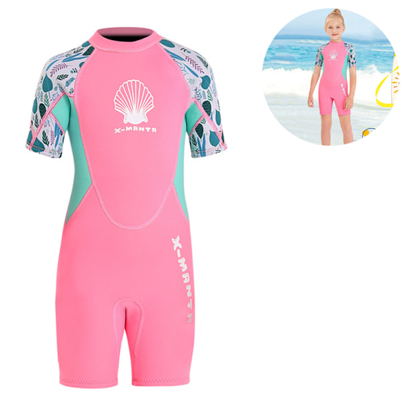 Barn Wetsuits Termiske Badetøy, Jenter Rash Guard Endelt Badetøy 2.5mm Neopren Dykke Drakt Snorkling Drakt (XL, Rosa)