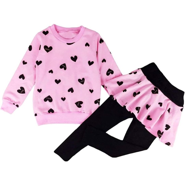 Små flickor Kläder Set Outfit Heart Print Fleece sweatshirts