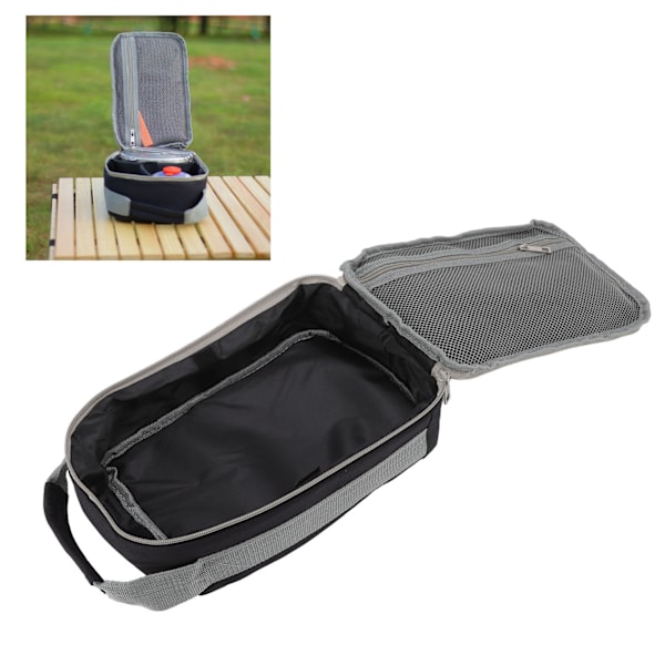 Camping Tableware Bag Detachable Compartment Large Capacity Black Grey Stitching Picnic Cutlery Storage Bag