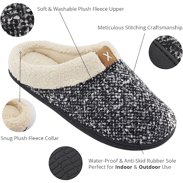 Dames Cozy Memory Foam Tøfler Fuzzy Uldig Plys Fleeceforet Hjemmesko med Indendørs, Udendørs Anti-Skridsikker Gummisål