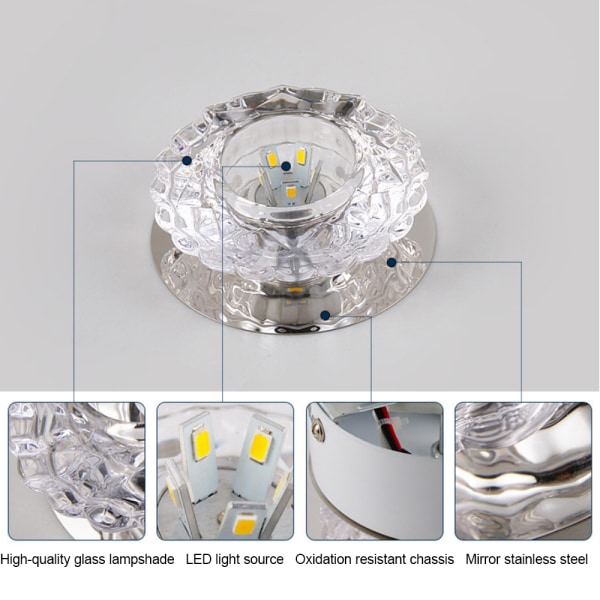 Krystal LED downlight, 5W forsænket loftslampe med blænde,
