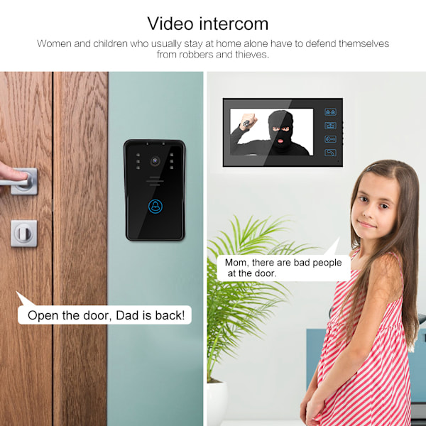 7in Wired Touch Door Intercom Entry System Visual Night Vision Rainproof Doorbell (100-240V)US