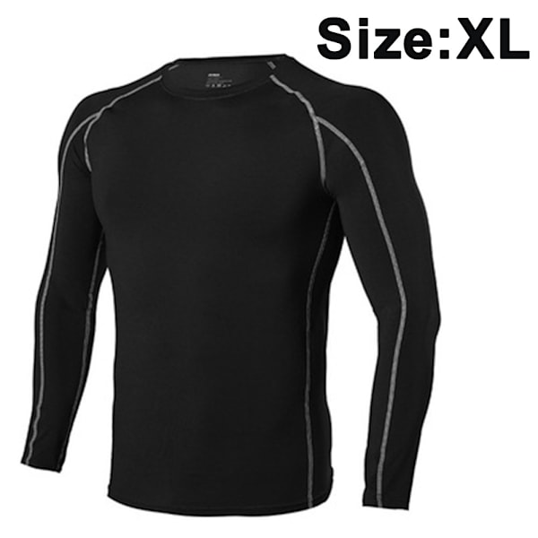 Long Sleeve Base Layer Running Top Men's Fitness Shirt Running Sports Training Quick-drying Breathable Long Sleeve Stretch Tights (Black, XL)