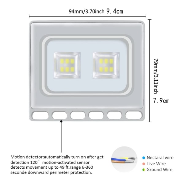 10/20W LED-projektør, sikkerhedslys til have, græsplæne, gårdsplads