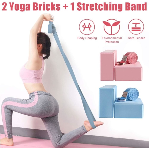 Yoga Blocks 2 Pack Set - (Yoga Block ja 1 joogahihna) Korkea