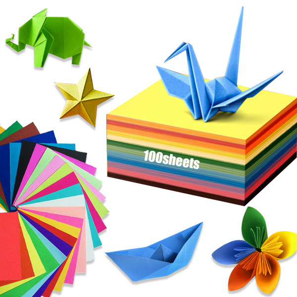 100 ark färgat origamipapper, dubbelsidigt barn