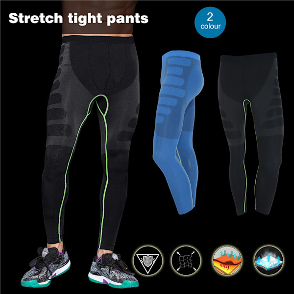 Andningsbara Fitnesstights för Män Maskulina Leggings Löpbyxor Sportbyxor (Svart XL)