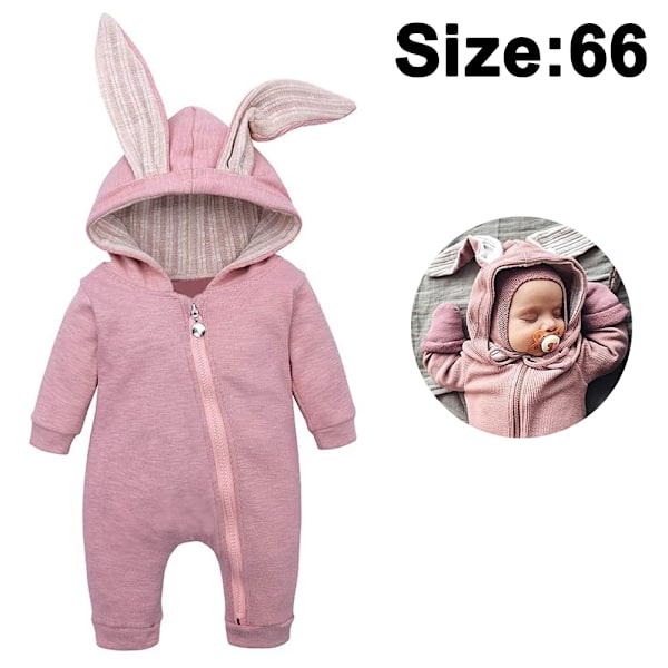 Toddler Baby Girls Boys Onesies Cotton Rompers Rabbit Ear Long Sleeve Zipper Romper Bunny Pajamas for Baby(66cm,Pink)