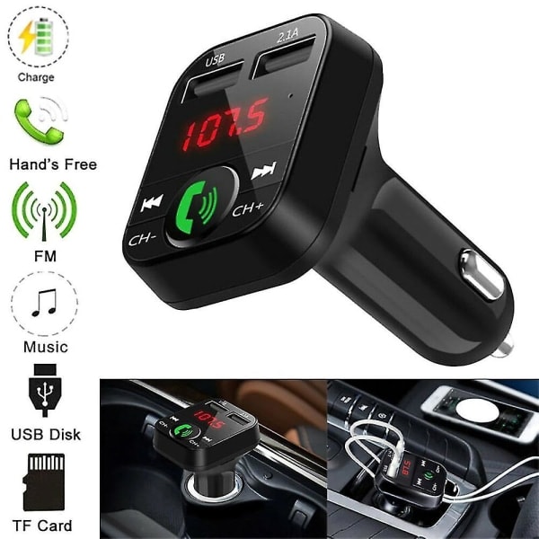 Bluetooth-bilsändare, FM-sändare, Dubbel USB-laddare, Handsfree