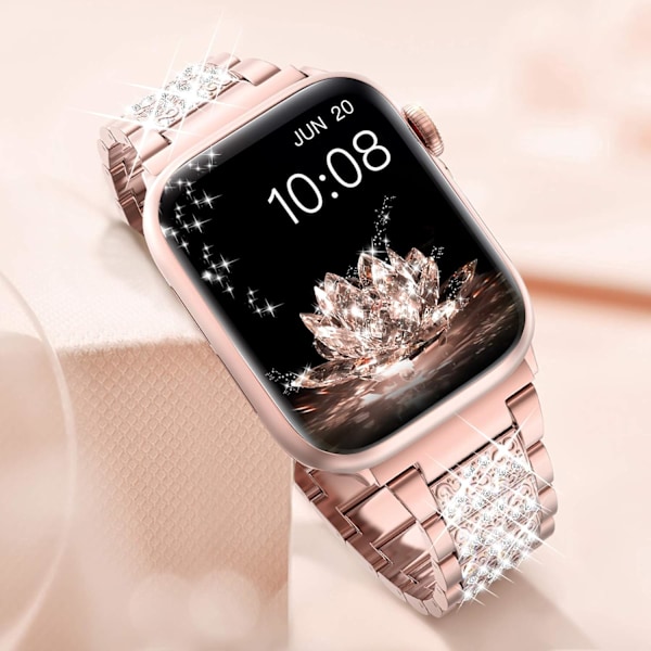 Band 38mm 40mm 42mm 44mm iWatch SE Serie 6 Serie 5 4 3 2 1, Bling Ersättningsarmband iWatch Band, Diamant Rhinestone Rostfritt Stål Metall Rose Gold 38mm/40mm