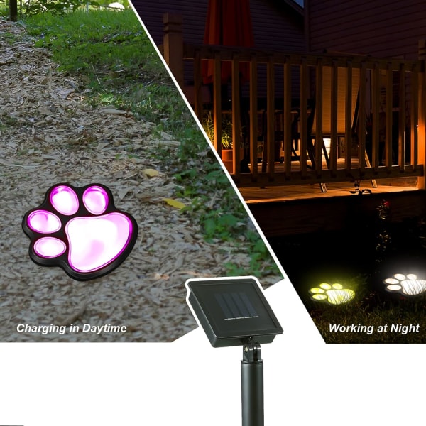 Utomhus LED Paw Solar Decor Lamp Solar Dog Cat Animal Paw Print Colorful