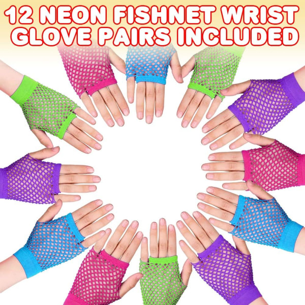 Neon handsker til børn, sæt med 12, fiskenet håndledshandsker, perfekt