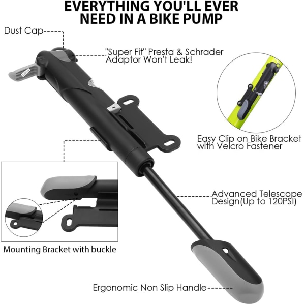 Mini Bike Pump Kannettava polkupyörän runkopumppu, polkupyörän rengaspumppu