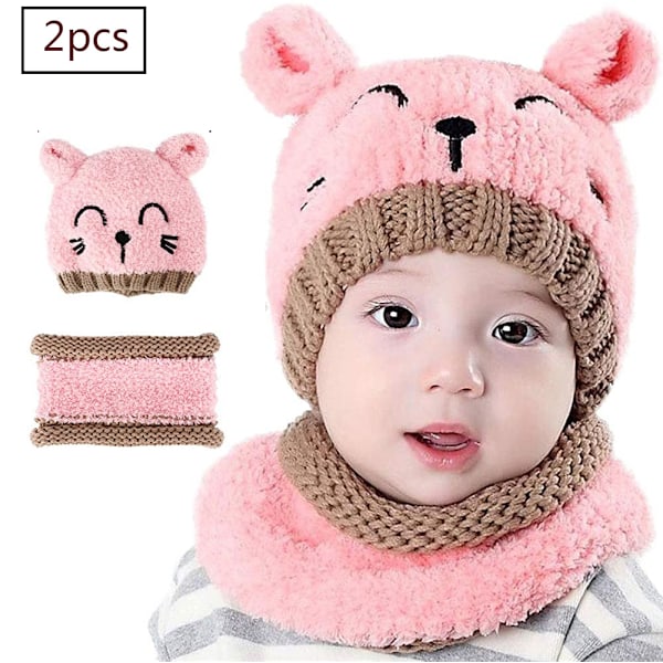 Boys Scarf Hat And Gloves Set, 2 PCS Toddler Baby Knitted Hat Scarf Winter Warm Beanie Cap Hat For Kid Baby Boy Girl