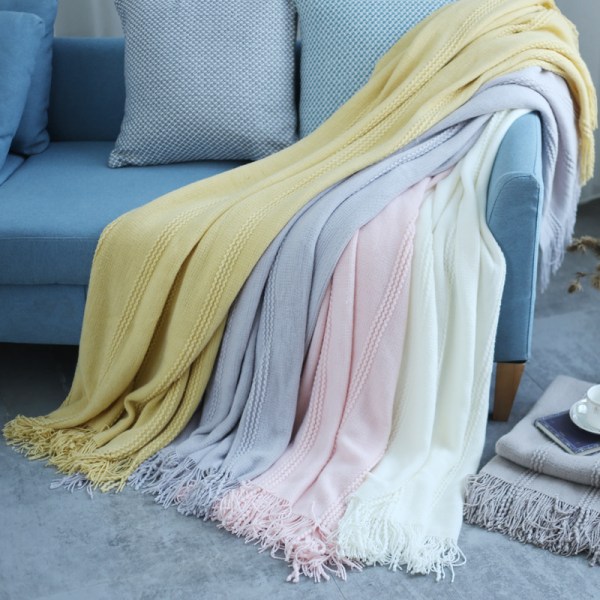 Stribet tæppe med frynser til stol, sofa, picnic,
