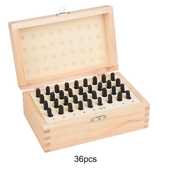 36PCS 4mm Steel Letter & Number Punch Set Alphabet Stamp Die Wooden Box Case