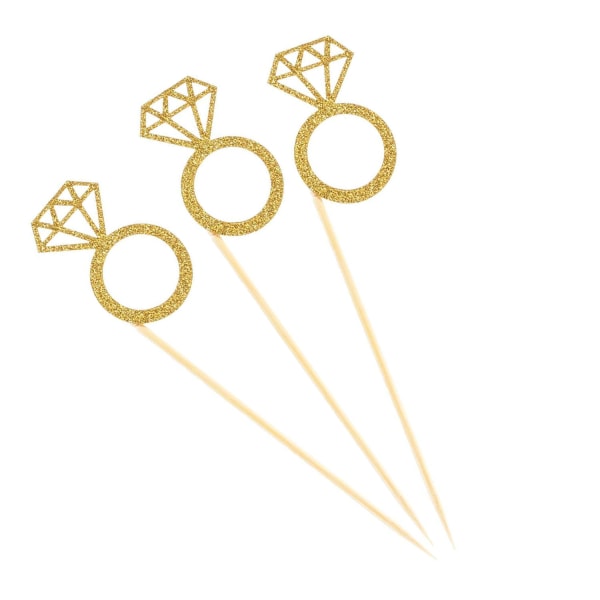 50 Pack Cupcake Toppers Gold Glitter Mini Diamond Ring Cakes