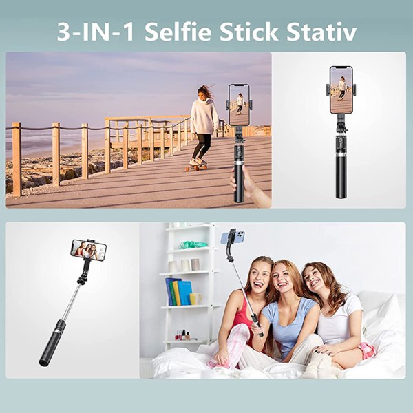 Selfie Stick med opgraderet stativ - 2 LED-fyldningslys, ekstra