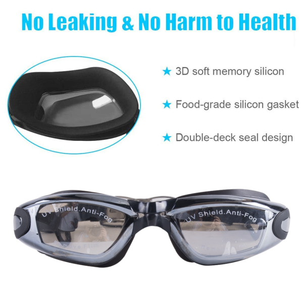 Svømmebriller, ingen lekkasje anti-tåke innendørs utendørs svømming