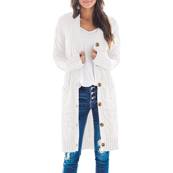 Womens Long Sleeve Cable Knit Long Cardigan Open Front Button Sweater Outerwear