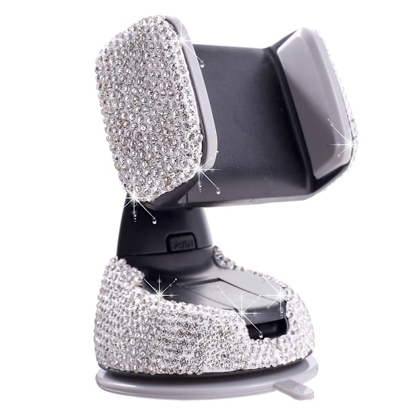 Bling Rhinestone Biltelefonholder Vindue Instrumentbræt Montering Justerbar Telefonholder til Nem Visning GPS Skærm Kompatibel med iPhone 5 6s 7 8s 9 10 White