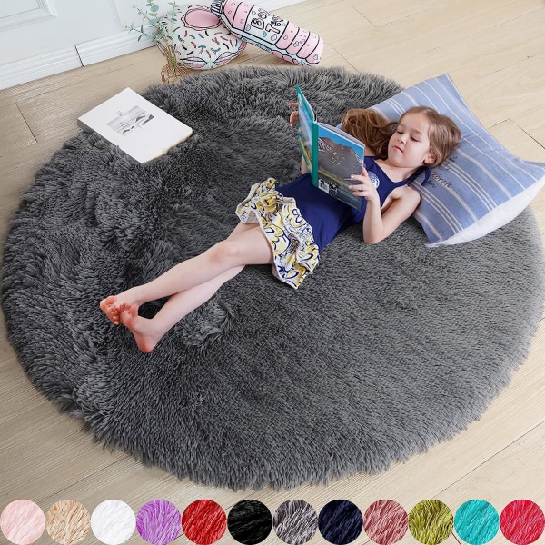Blush pyöreä matto makuuhuoneeseen, Fluffy Circle matto 4'X4' lapsille