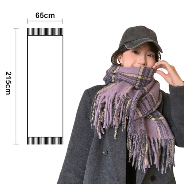 Vinterhalsklæde til kvinder Shawl Cashmere Følelse Tassel Plaid Stor Oversized Halsklæder Wraps