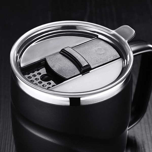 Kaffekrus i rustfrit stål med låg og håndtag vakuumisoleret
