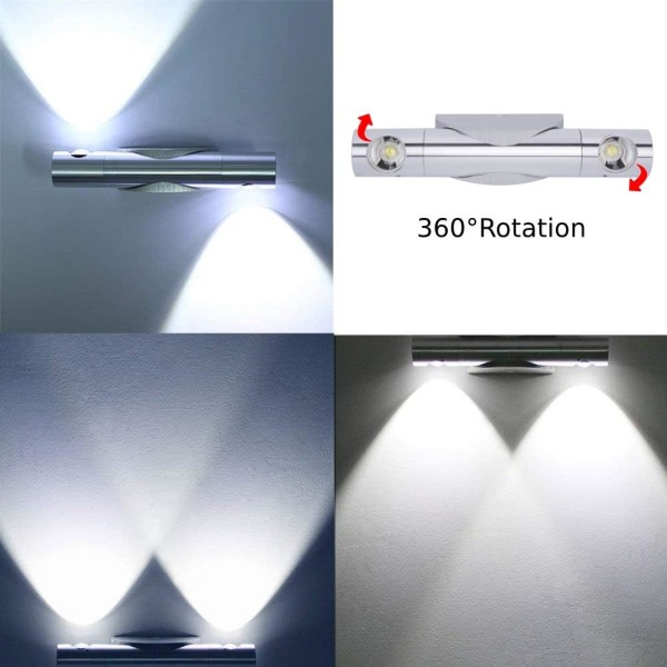6W modern vägglampa LED inomhus vägglampa aluminium vägglampa armatur upp och ner 360° justerbar rotation för sovrum hall cool vit