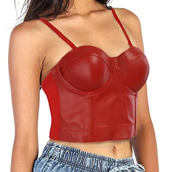 Læder Bustier Kvinder Korset Top BH Sort Bryst Indpakket Vest Elastisk Vest All-match