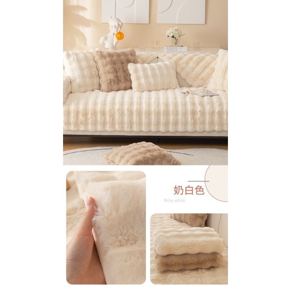 Plysch Soffa Överdrag, L Form, Universal, Halkskyddad, Super Mjuk, White white 90*210cm
