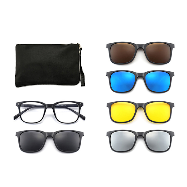 Glasses Polarized Sunglasses 5 in One Clip Riding Glasses Colorful Sunglasses Men's and Women's Myopia Frame