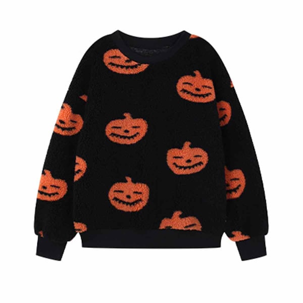 Halloween Costumes Sweatshirt for Women Puffy Plush Crewneck Tops Funny Pumpkin Printed Long Sleeve Sweaters