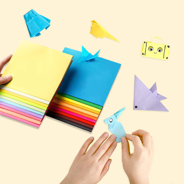 100 arkkia värillistä origamipaperia, lasten kaksipuolinen