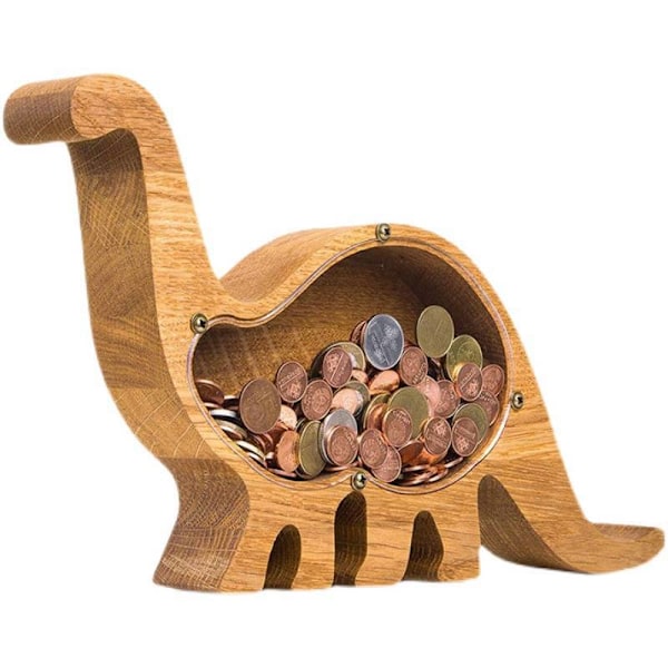 Dinosaurie Spargris i Trä, Dino Transparent Sparbössa för Barn, Personlig Spargris, Spargris för Födelsedagspresent/Heminredning/Dop