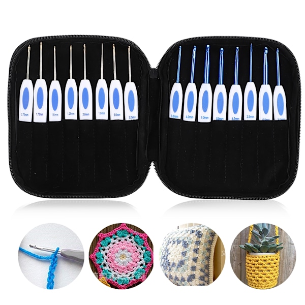 DIY Knitting Tool Crochet Hook Aluminum Set with Blue &amp; White Porcelain Pattern Handle(Blue Crochet Hook Set )