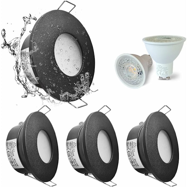 Sett med 4 IP65 Vanntette LED Downlights, 5W 3000K Varmt Hvit Downlight For Bad og Kjøkken Innfelt Takbelysning