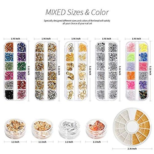 Professionell nagelsats med 6 lådor Nail Art Rhinestones& 1 låda nr