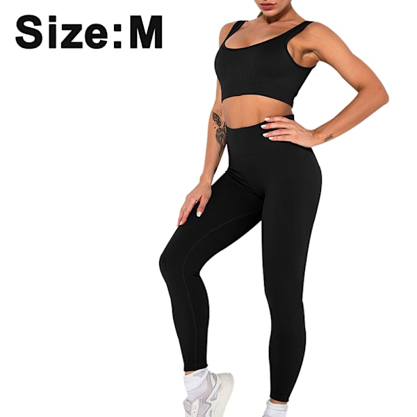 Women's 2-piece sports suits sports sets sports bra with and leggings yoga outfit tracksuit set (black, M)