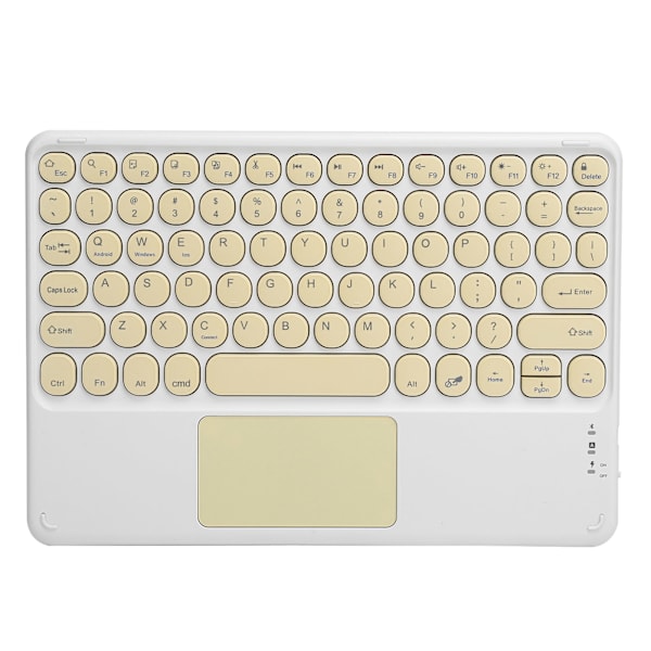 Bluetooth-tastatur med berøringsplate, runde tasthetter, ergonomisk design, stabil tilkobling, 10 tommer, gul