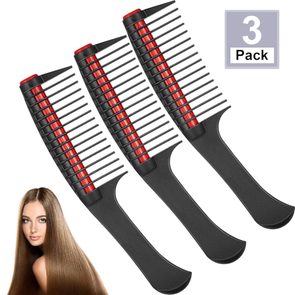 3 Pakker Hårkam, Kam med Rulle, Tanglekam med Integrert Rulle Hårkam, Anti-Splitting Kam for Salong Barber Hår Farge Black