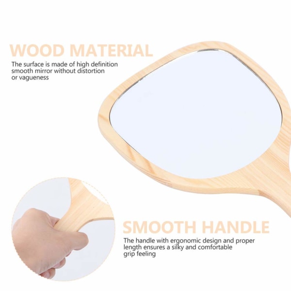 Træ makeup spejle, 2 stk bærbart træhåndtag håndholdt makeu