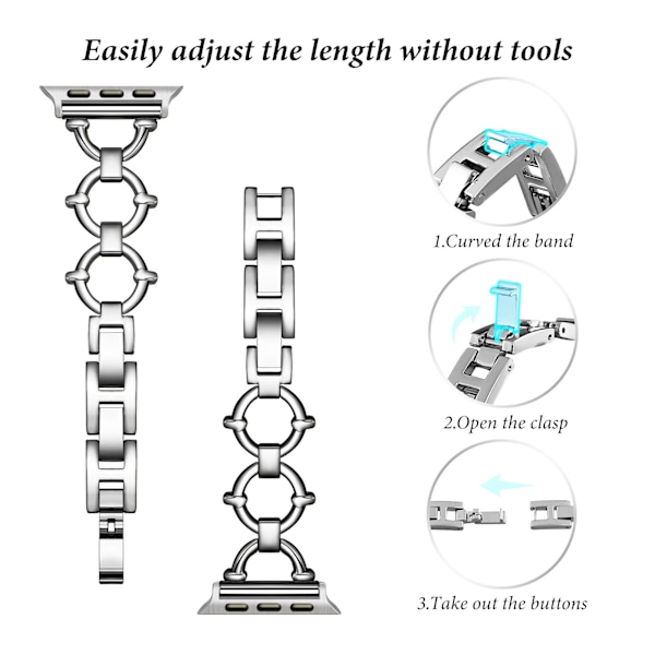 Sølv O-kæde Smartwatch Rem i Rustfrit Stål Urrem Armbånd 42mm 44mm 45mm 49mm Passer til IWatch
