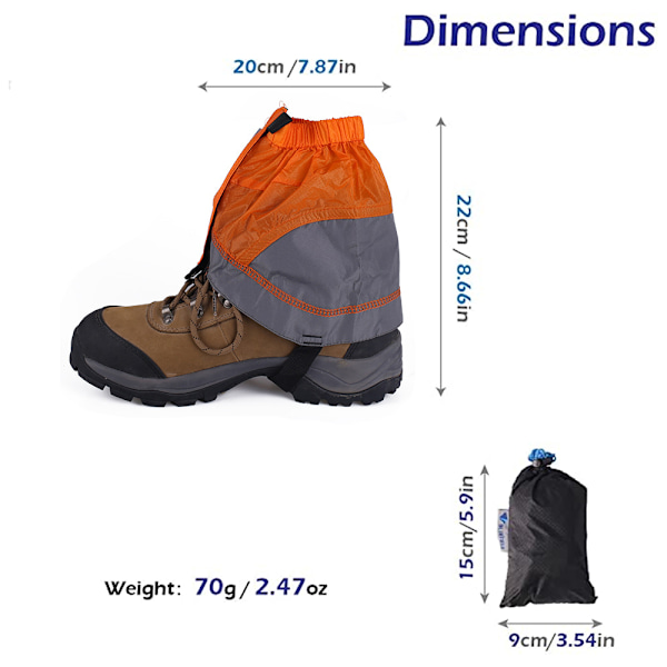 1 Par Unisex Vattentäta Gaiters, Lättviktiga Vandringsgaiters, Låga Gaiters för Vandring Löpning (Orange och Grå)